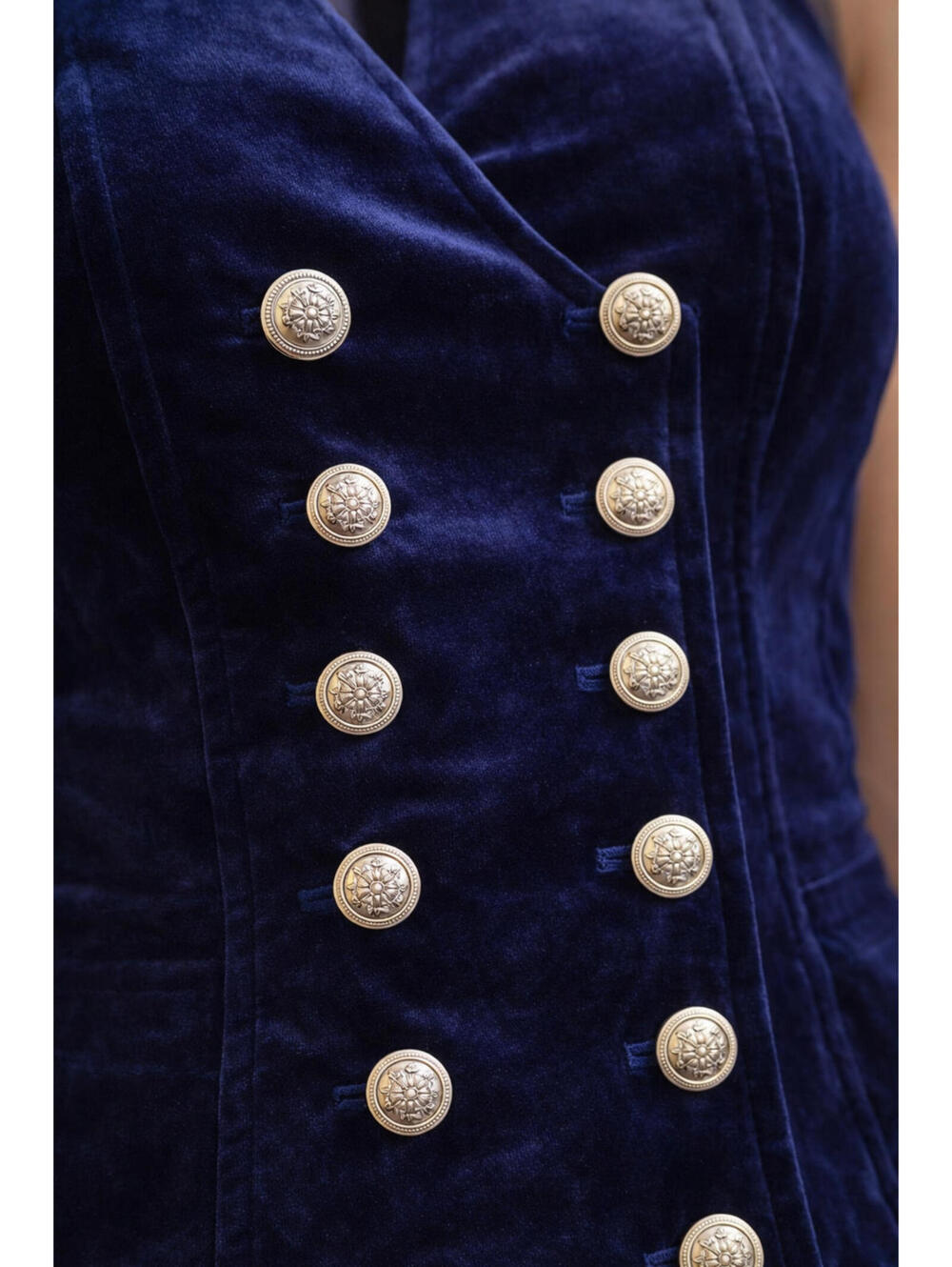 NEW Y2K Retro Vintage SZ M Velvet Blue Double Breasted Boho Button-Up Vest Top - Picture 10 of 10
